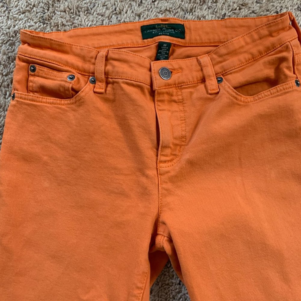 Ralph Lauren Petite Orange Cropped Denim Jeans - Picture 2 of 5